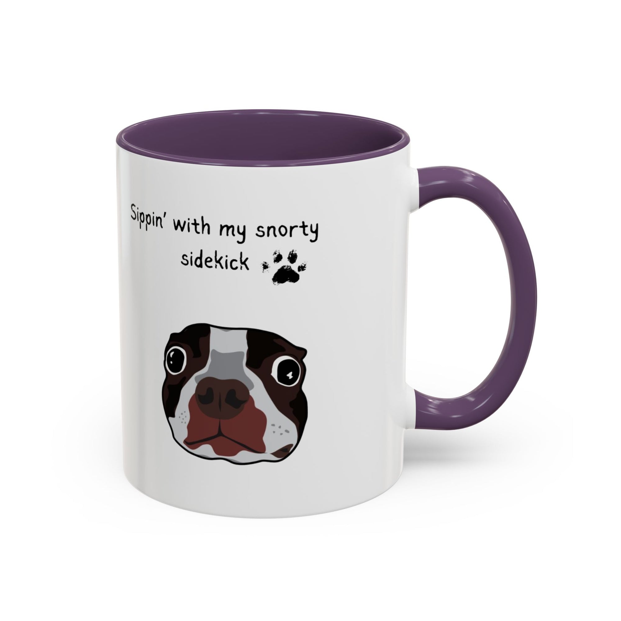 Snorty Dog Lover's Mug | Sippin' with My Snorty Sidekick | Pet Owner Gift | Cute Coffee Mugs | 11oz 15oz Black Accent Cups