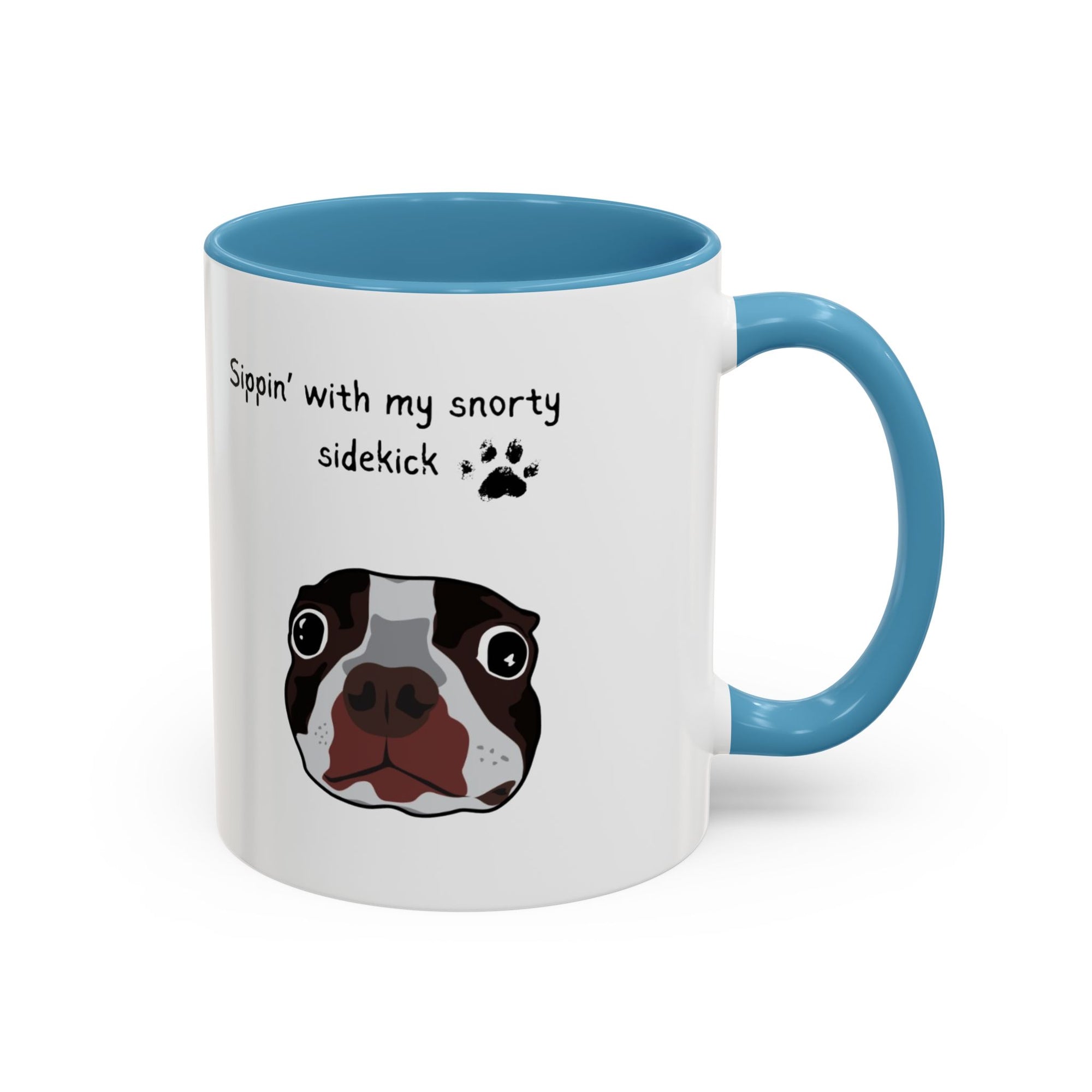 Snorty Dog Lover's Mug | Sippin' with My Snorty Sidekick | Pet Owner Gift | Cute Coffee Mugs | 11oz 15oz Black Accent Cups