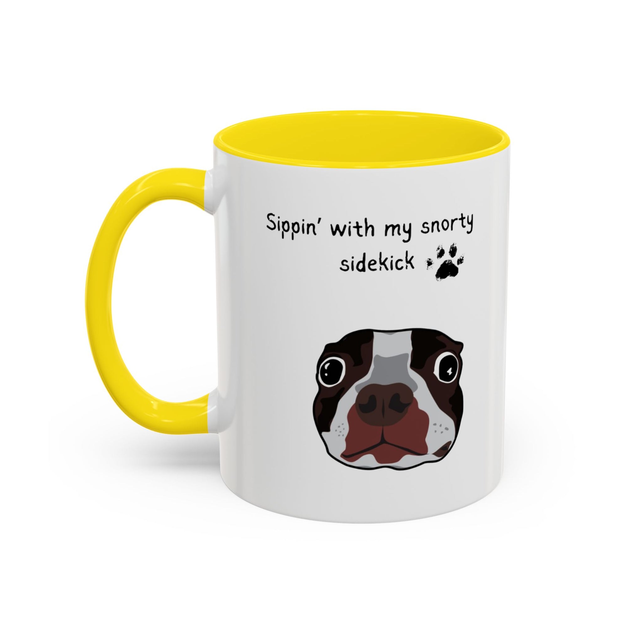 Snorty Dog Lover's Mug | Sippin' with My Snorty Sidekick | Pet Owner Gift | Cute Coffee Mugs | 11oz 15oz Black Accent Cups