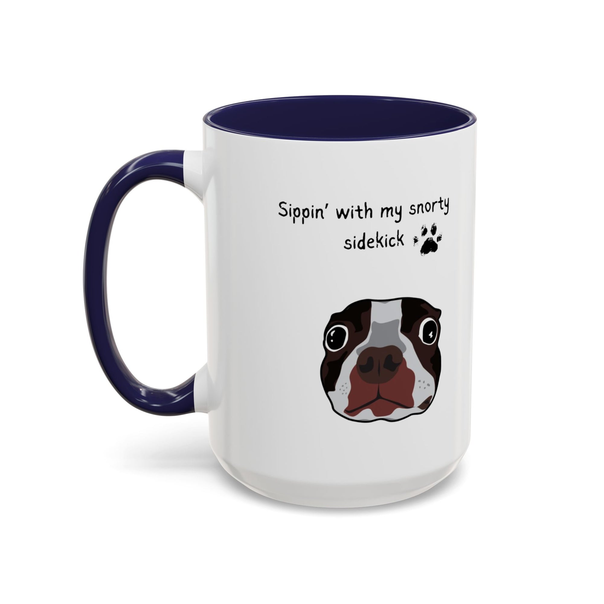Snorty Dog Lover's Mug | Sippin' with My Snorty Sidekick | Pet Owner Gift | Cute Coffee Mugs | 11oz 15oz Black Accent Cups