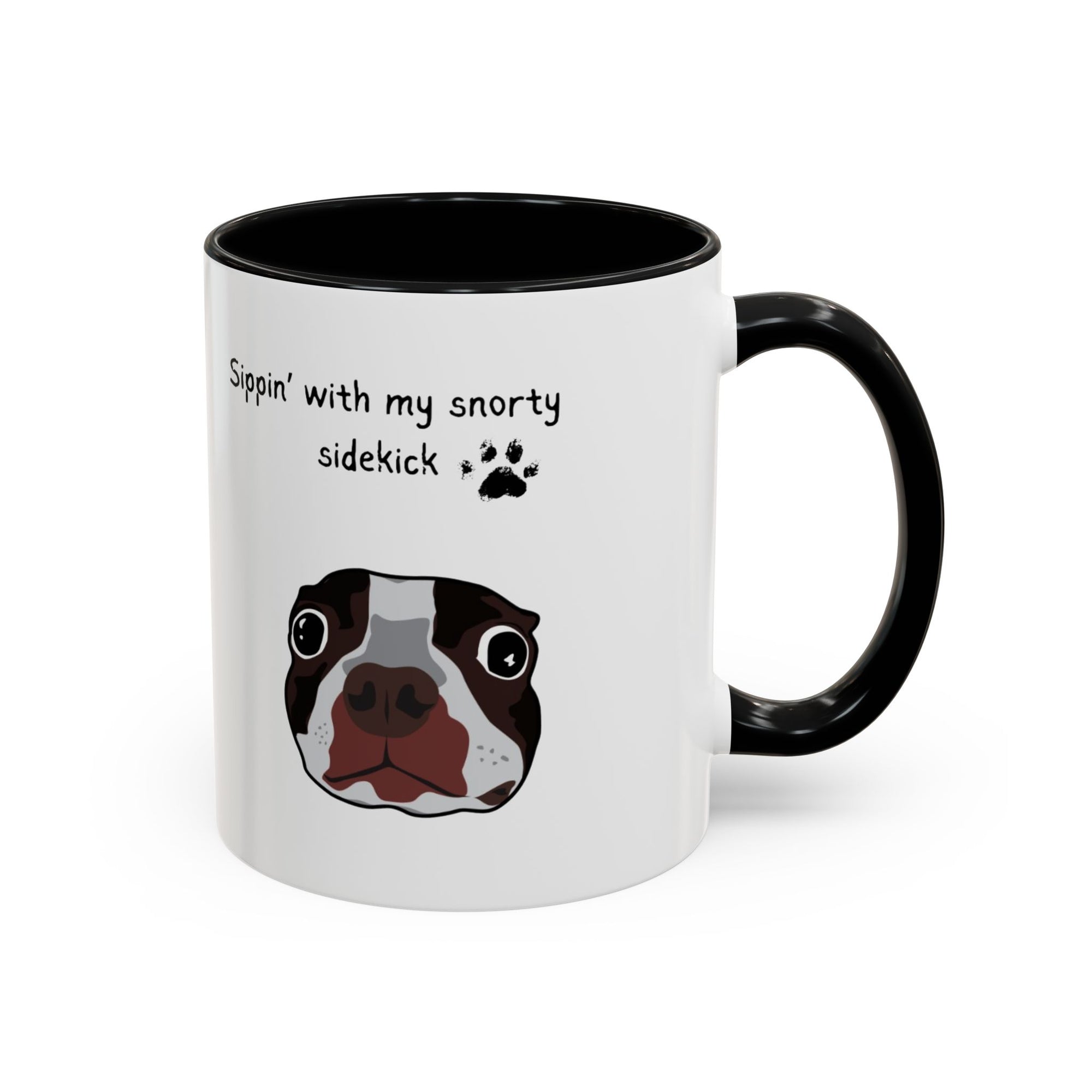 Snorty Dog Lover's Mug | Sippin' with My Snorty Sidekick | Pet Owner Gift | Cute Coffee Mugs | 11oz 15oz Black Accent Cups