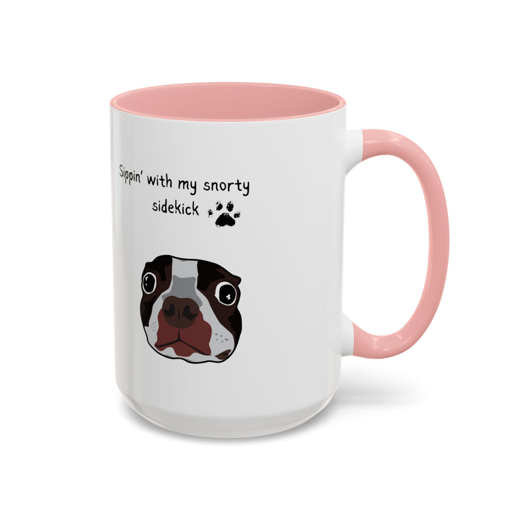 Snorty Dog Lover's Mug | Sippin' with My Snorty Sidekick | Pet Owner Gift | Cute Coffee Mugs | 11oz 15oz Black Accent Cups