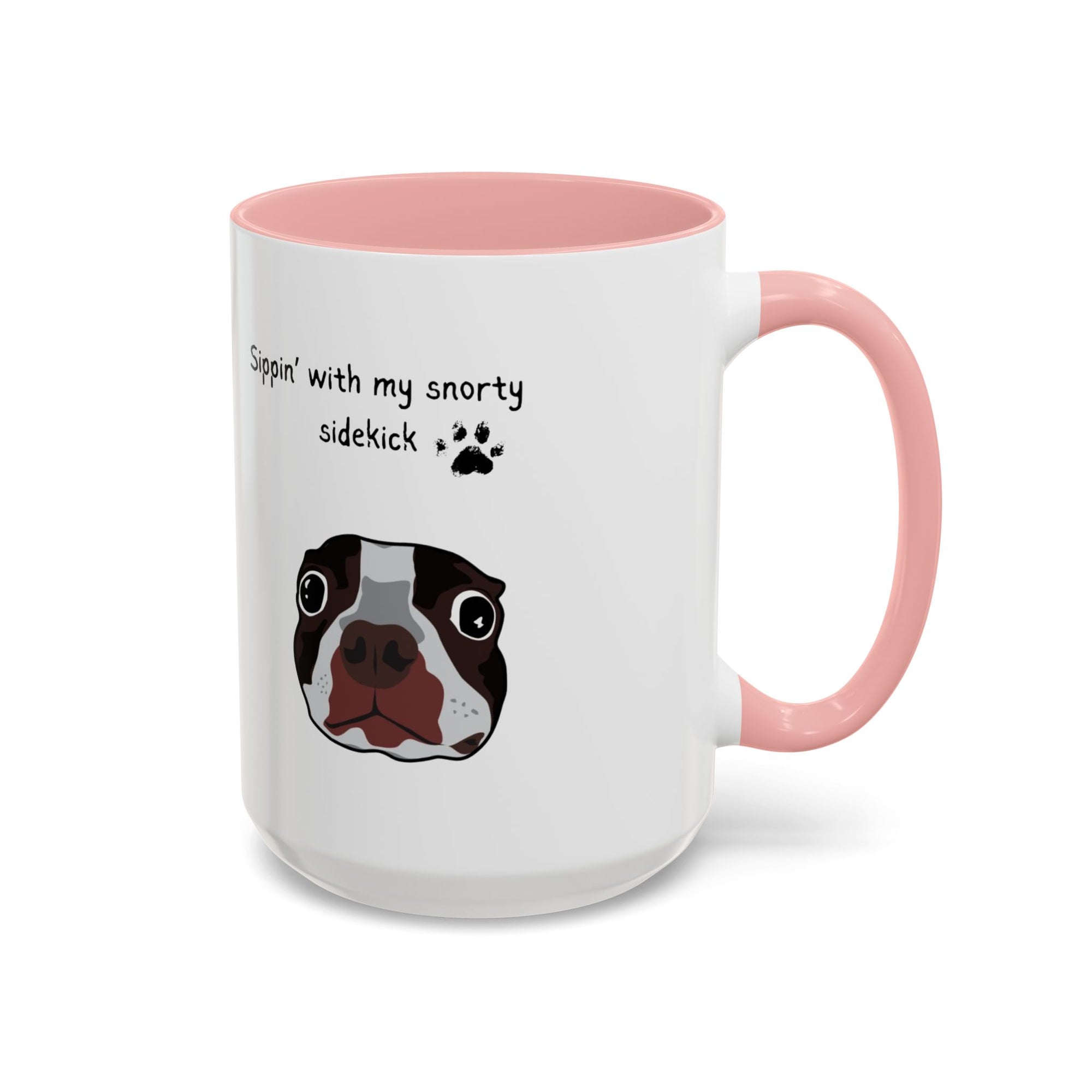 Snorty Dog Lover's Mug | Sippin' with My Snorty Sidekick | Pet Owner Gift | Cute Coffee Mugs | 11oz 15oz Black Accent Cups
