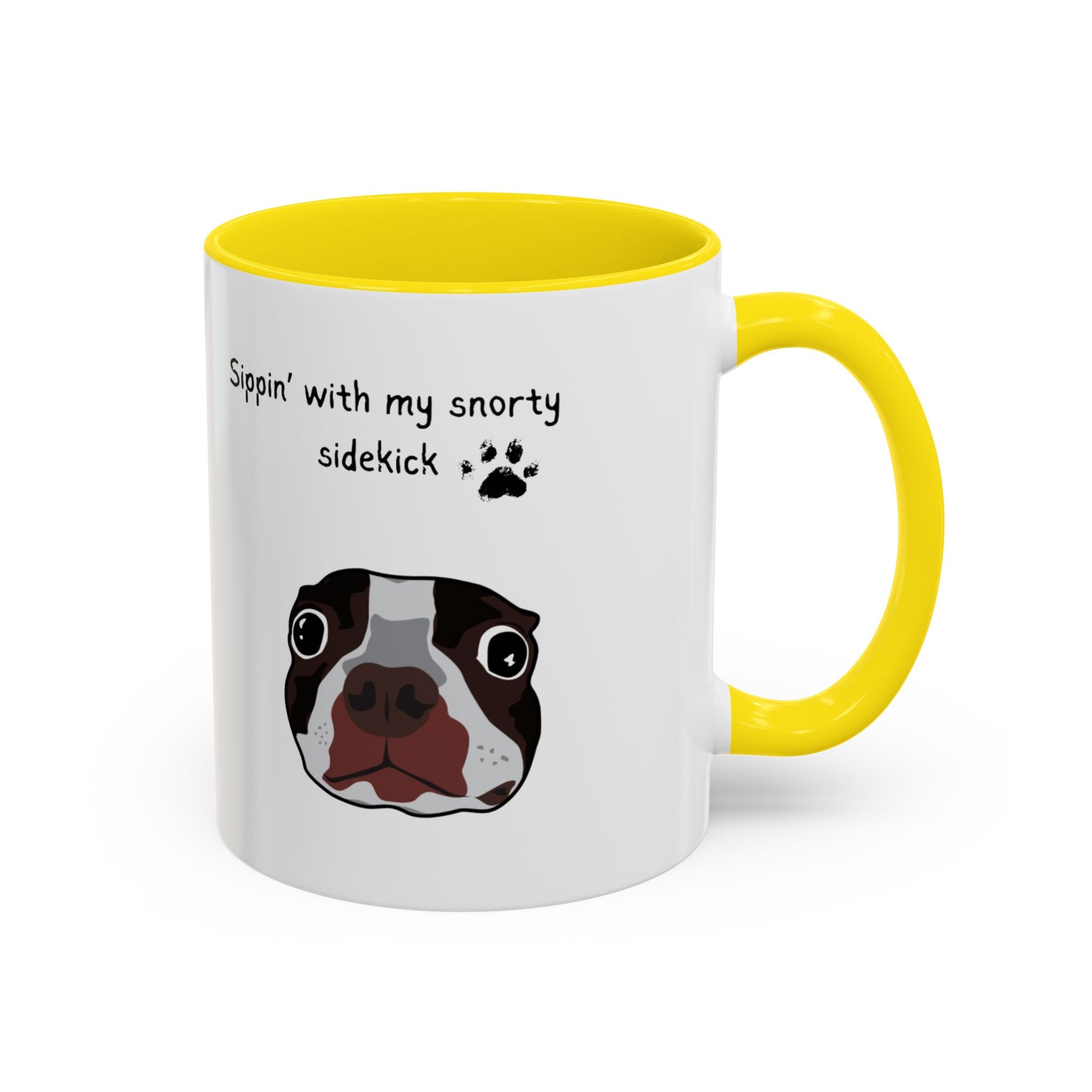 Snorty Dog Lover's Mug | Sippin' with My Snorty Sidekick | Pet Owner Gift | Cute Coffee Mugs | 11oz 15oz Black Accent Cups