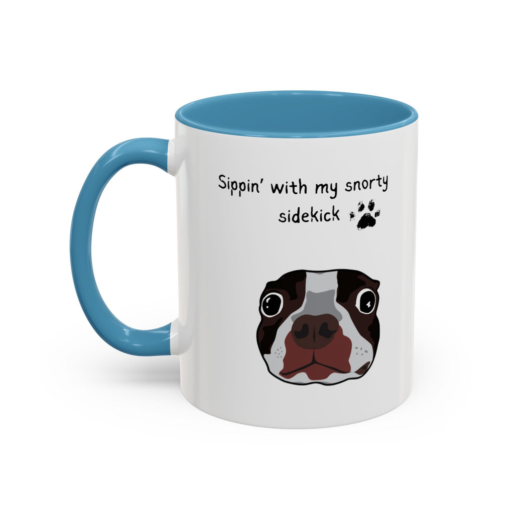 Snorty Dog Lover's Mug | Sippin' with My Snorty Sidekick | Pet Owner Gift | Cute Coffee Mugs | 11oz 15oz Black Accent Cups