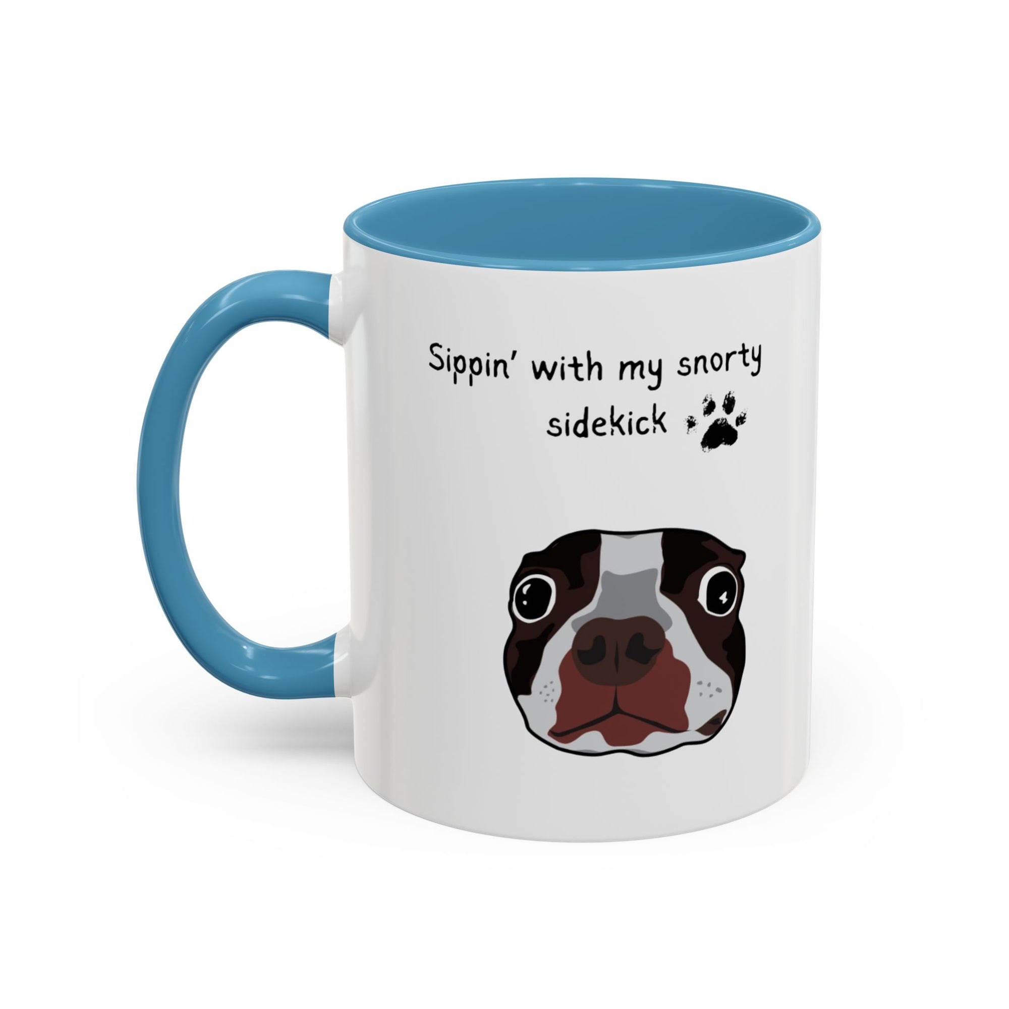 Snorty Dog Lover's Mug | Sippin' with My Snorty Sidekick | Pet Owner Gift | Cute Coffee Mugs | 11oz 15oz Black Accent Cups