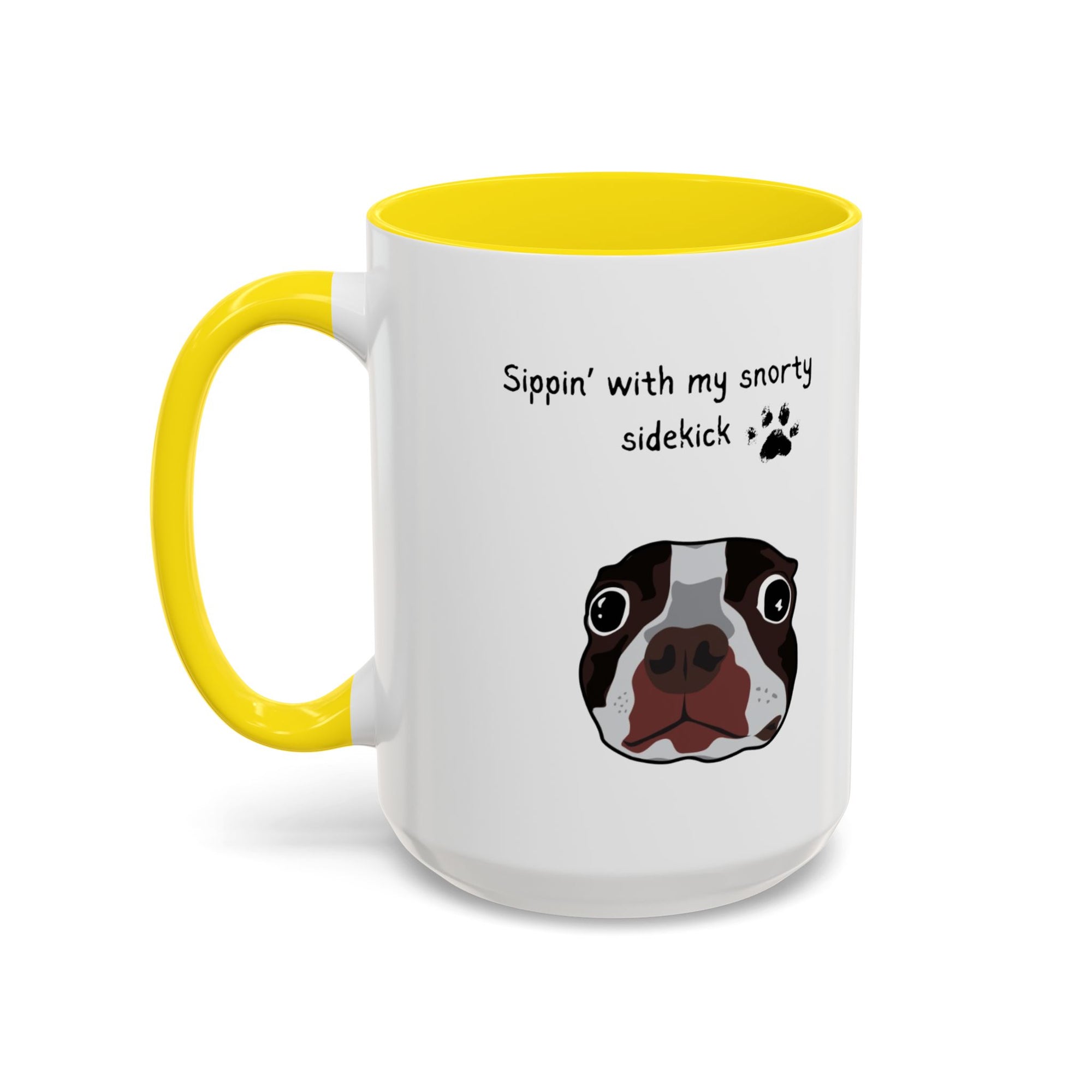 Snorty Dog Lover's Mug | Sippin' with My Snorty Sidekick | Pet Owner Gift | Cute Coffee Mugs | 11oz 15oz Black Accent Cups