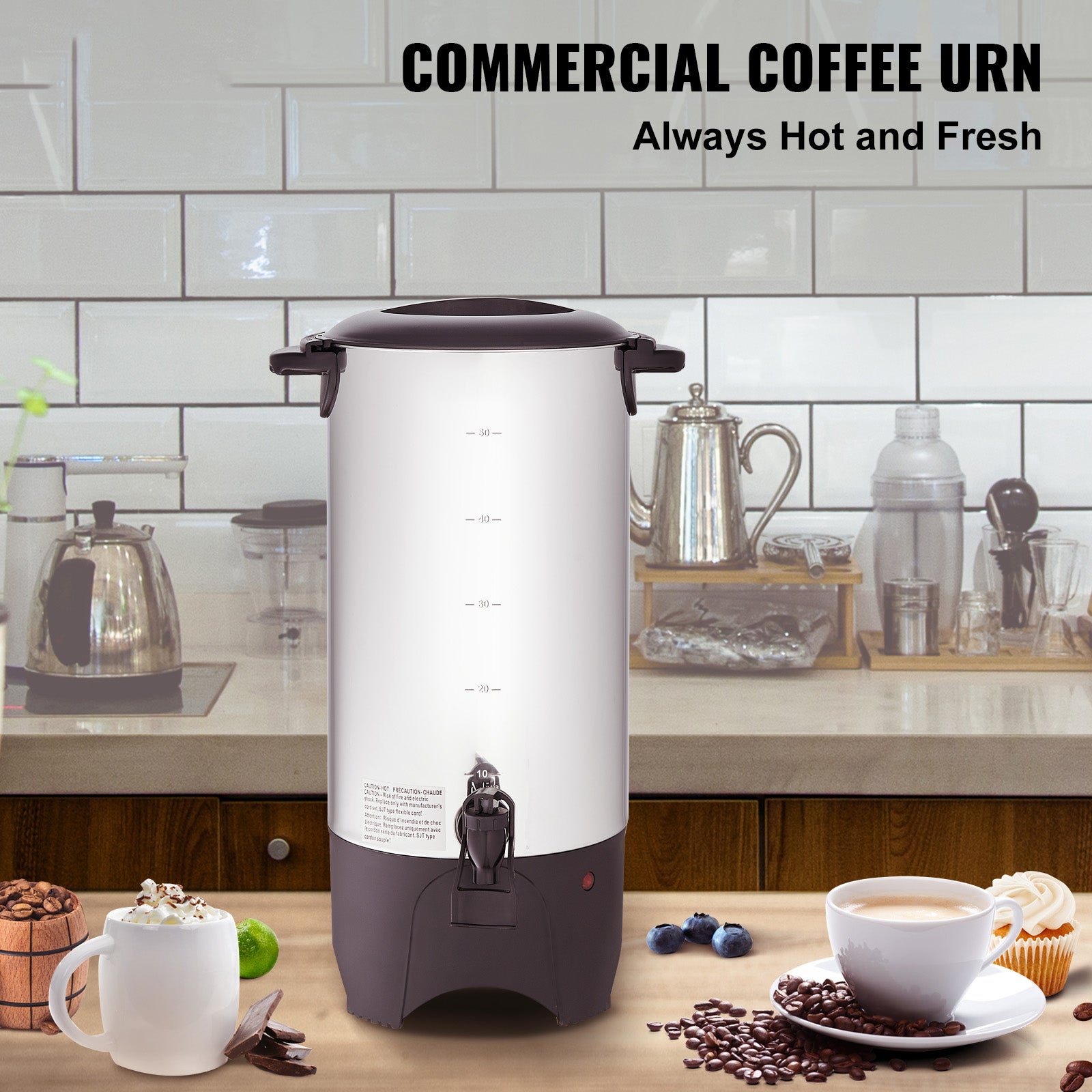 50 Cup Commercial Coffee Urn - Stainless Steel Coffee Dispenser - Free USA Shipping