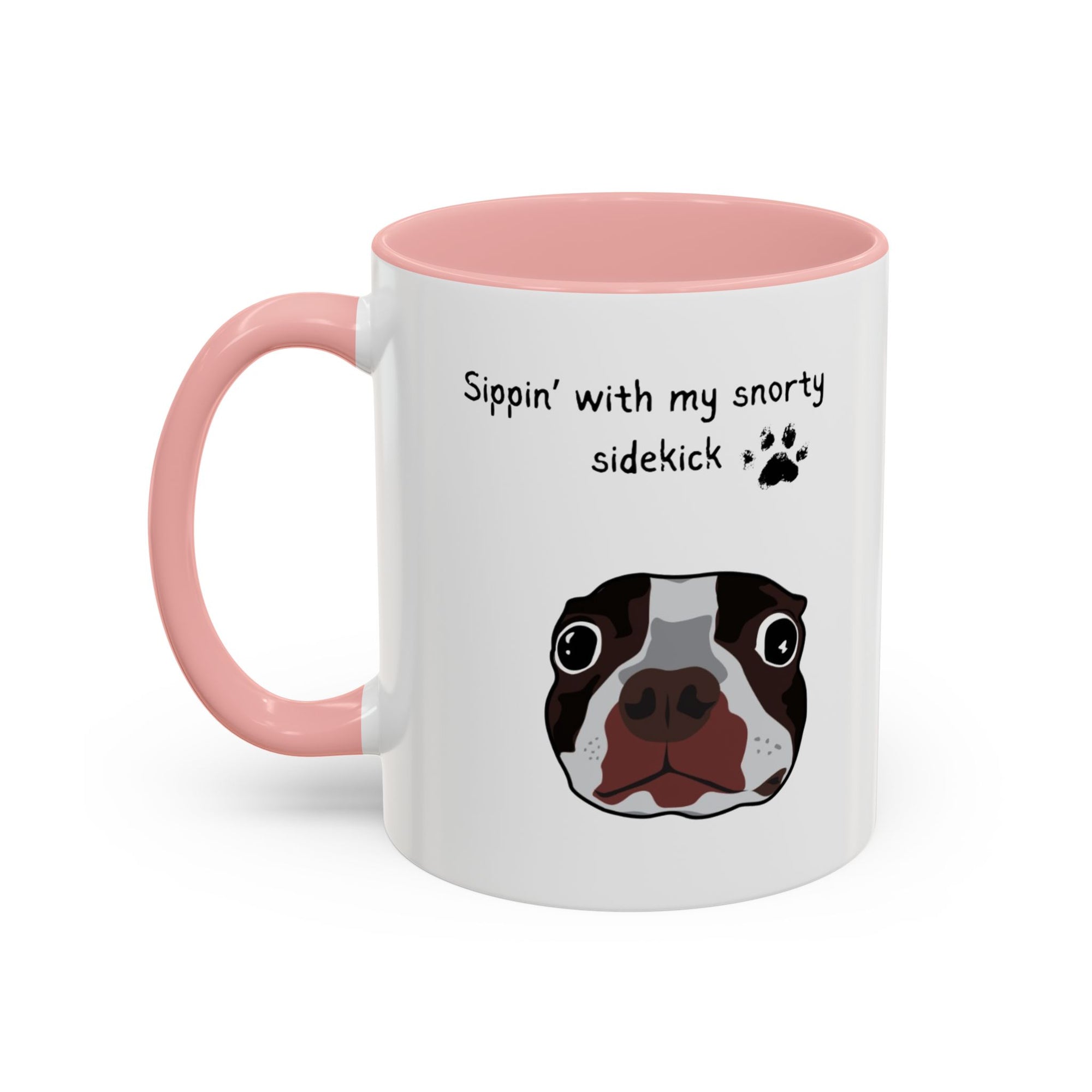 Snorty Dog Lover's Mug | Sippin' with My Snorty Sidekick | Pet Owner Gift | Cute Coffee Mugs | 11oz 15oz Black Accent Cups
