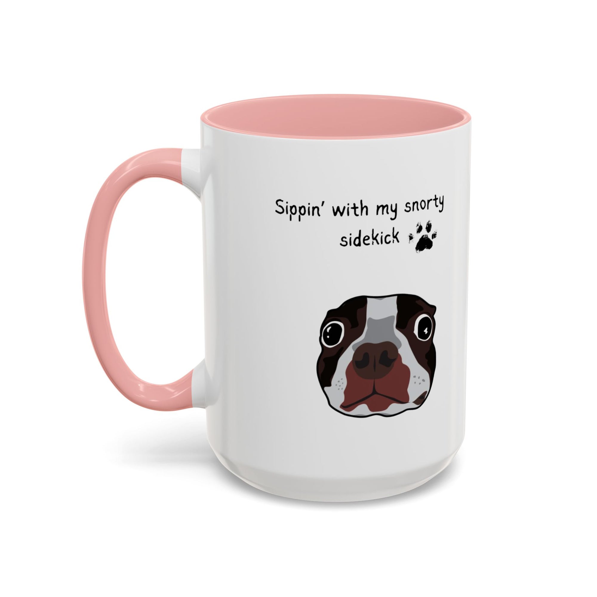 Snorty Dog Lover's Mug | Sippin' with My Snorty Sidekick | Pet Owner Gift | Cute Coffee Mugs | 11oz 15oz Black Accent Cups