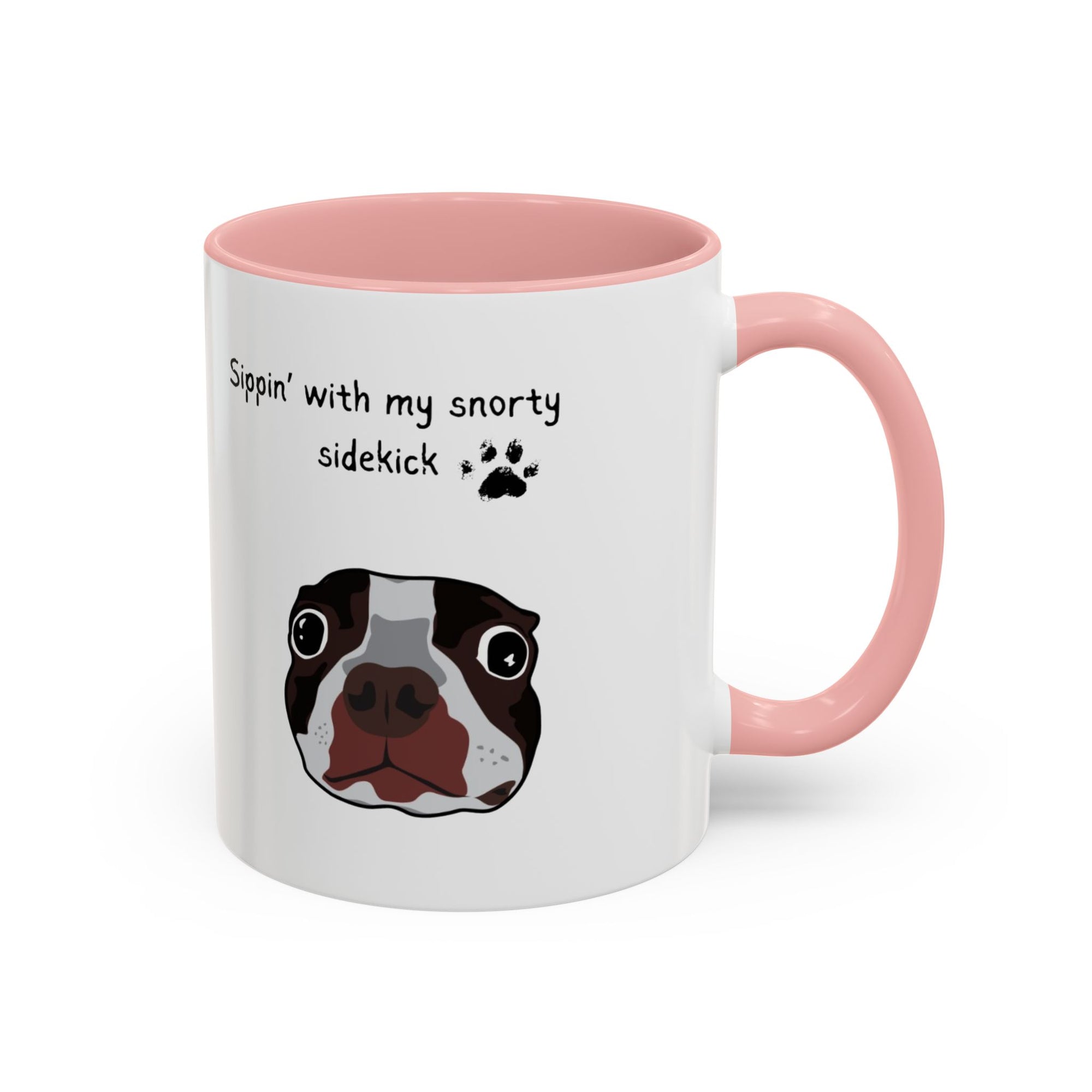 Snorty Dog Lover's Mug | Sippin' with My Snorty Sidekick | Pet Owner Gift | Cute Coffee Mugs | 11oz 15oz Black Accent Cups