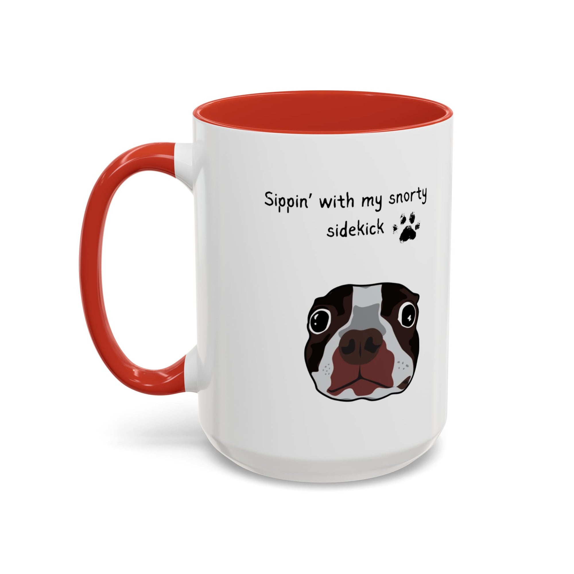 Snorty Dog Lover's Mug | Sippin' with My Snorty Sidekick | Pet Owner Gift | Cute Coffee Mugs | 11oz 15oz Black Accent Cups