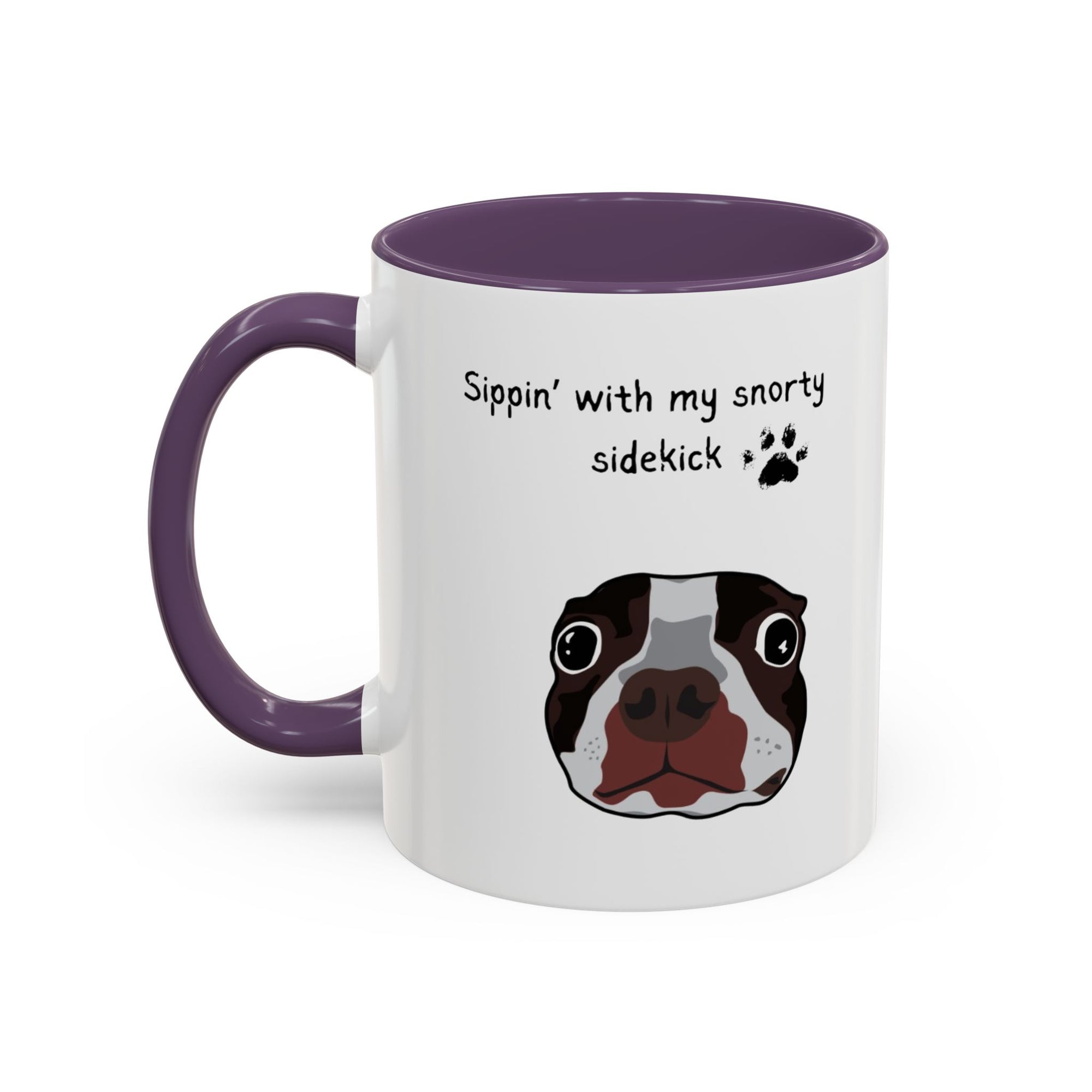 Snorty Dog Lover's Mug | Sippin' with My Snorty Sidekick | Pet Owner Gift | Cute Coffee Mugs | 11oz 15oz Black Accent Cups