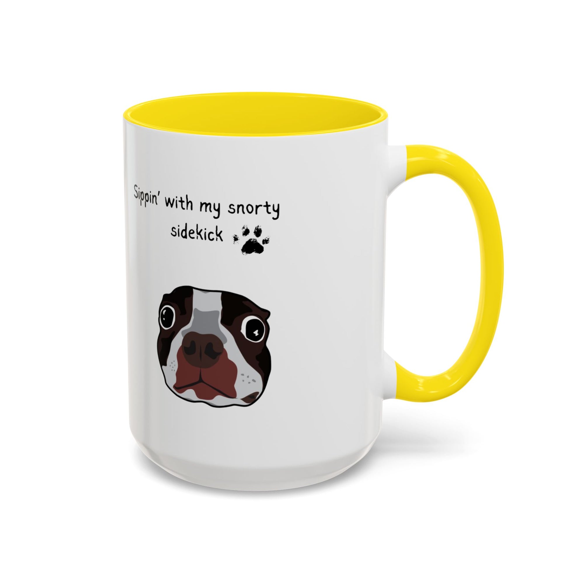 Snorty Dog Lover's Mug | Sippin' with My Snorty Sidekick | Pet Owner Gift | Cute Coffee Mugs | 11oz 15oz Black Accent Cups