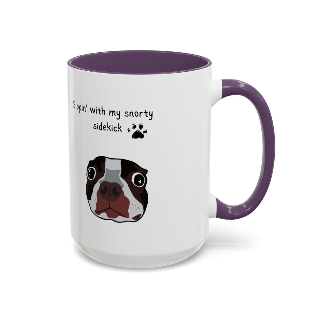 Snorty Dog Lover's Mug | Sippin' with My Snorty Sidekick | Pet Owner Gift | Cute Coffee Mugs | 11oz 15oz Black Accent Cups