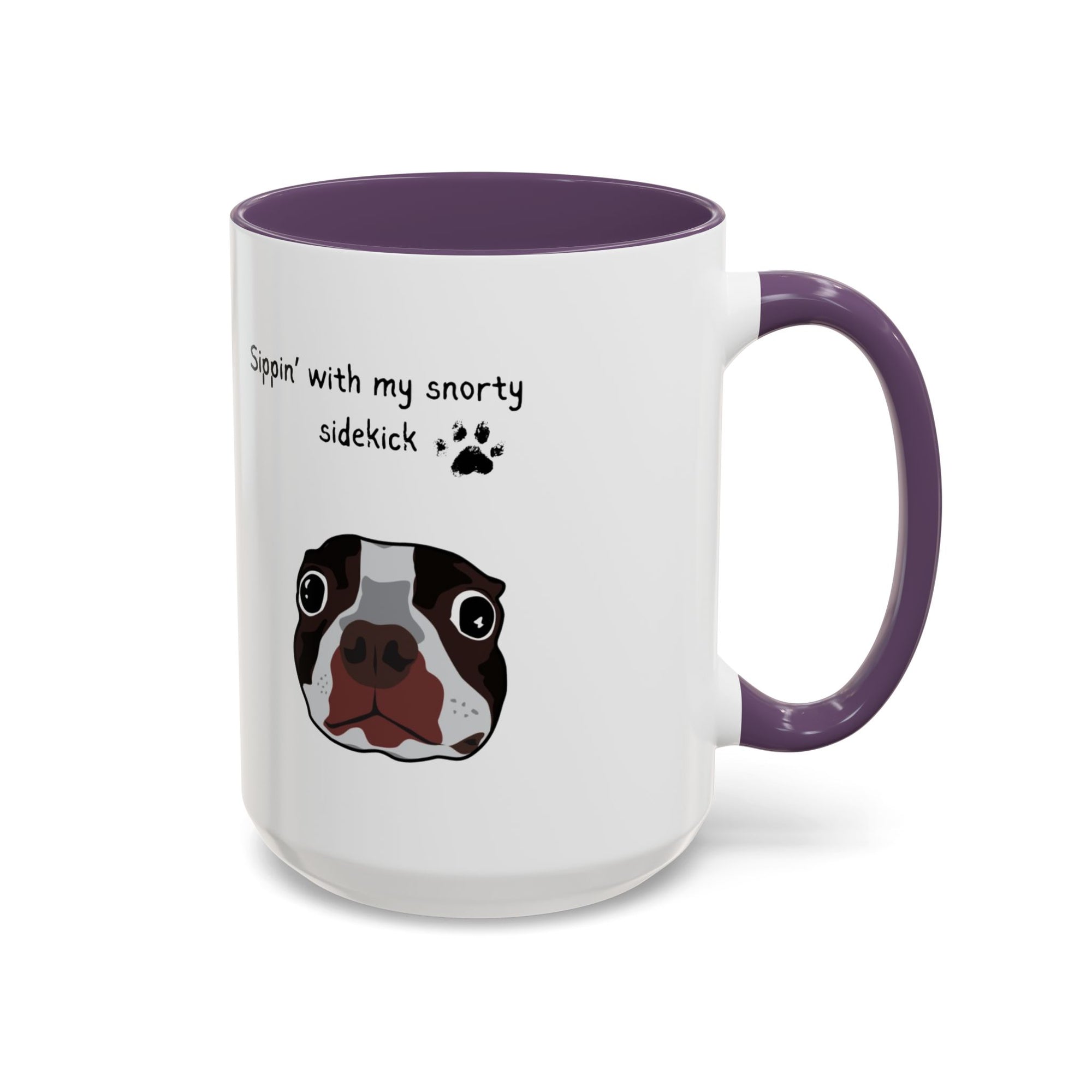 Snorty Dog Lover's Mug | Sippin' with My Snorty Sidekick | Pet Owner Gift | Cute Coffee Mugs | 11oz 15oz Black Accent Cups