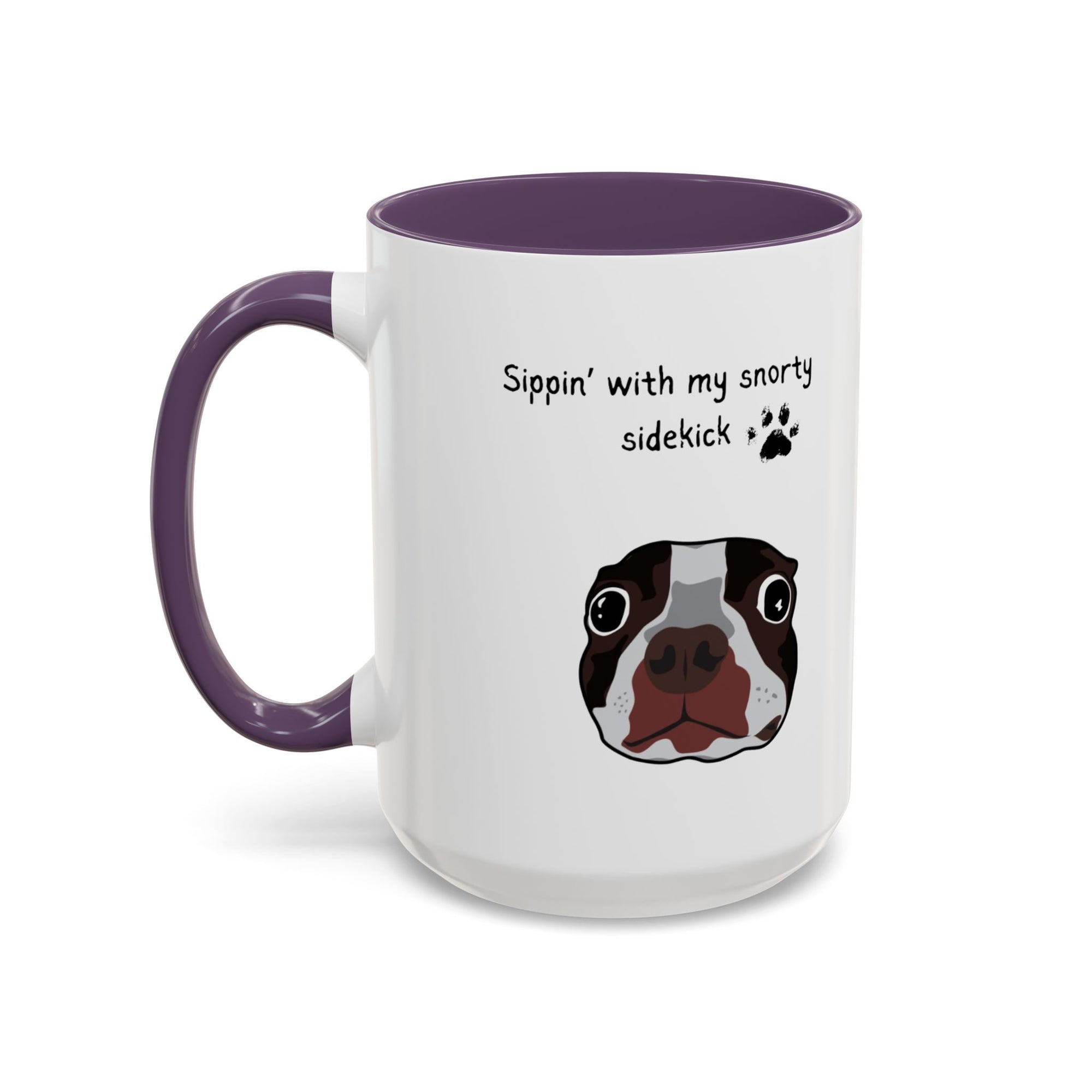 Snorty Dog Lover's Mug | Sippin' with My Snorty Sidekick | Pet Owner Gift | Cute Coffee Mugs | 11oz 15oz Black Accent Cups